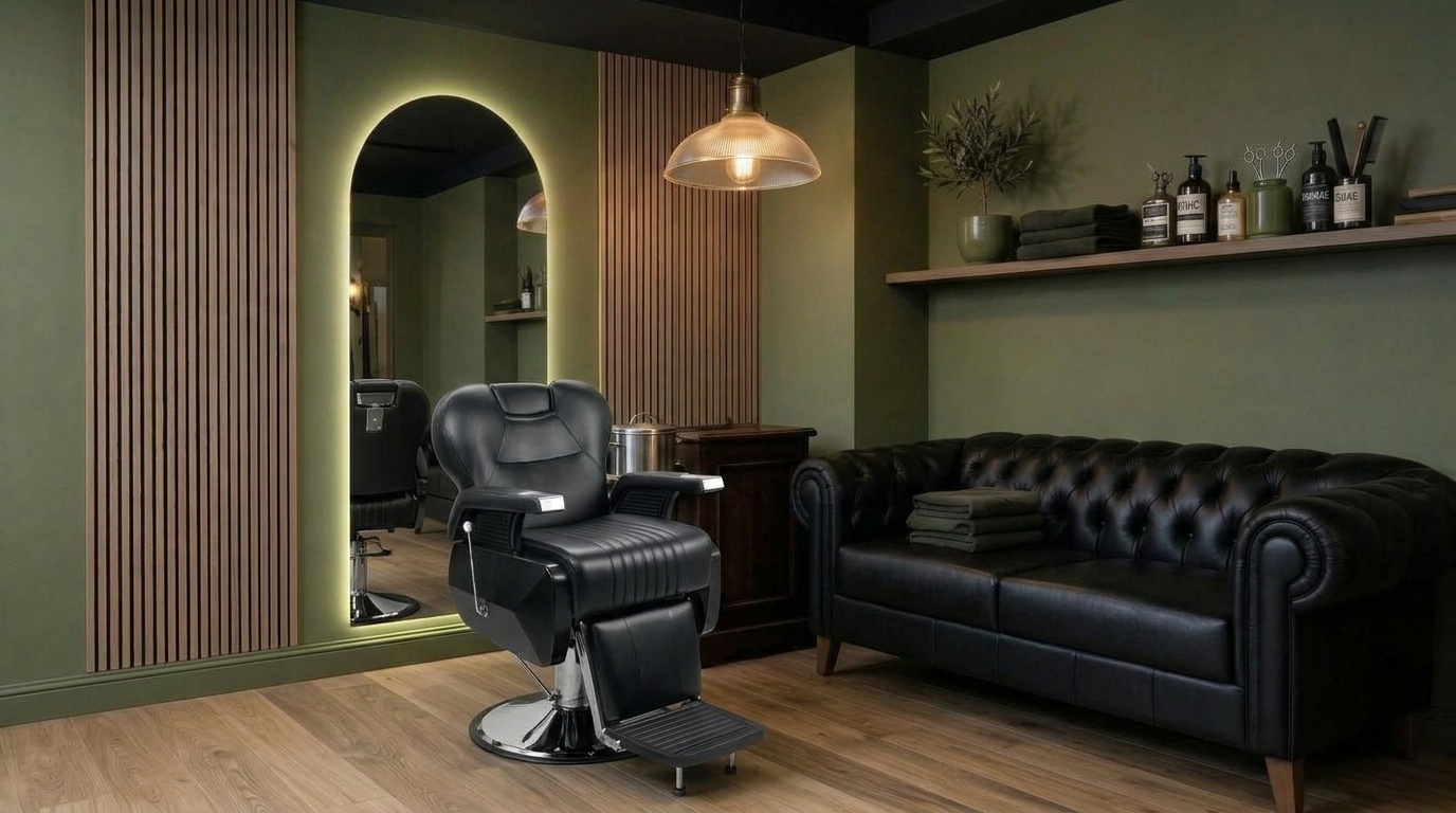 Barbero en su sillón en Barbería Bendito Revolucionario